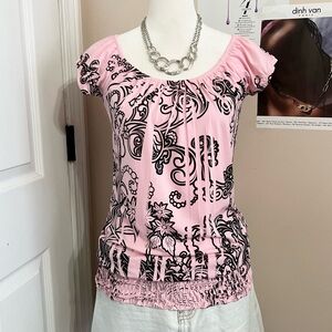 Y2K Body Central Pink and Black Floral Blouse
